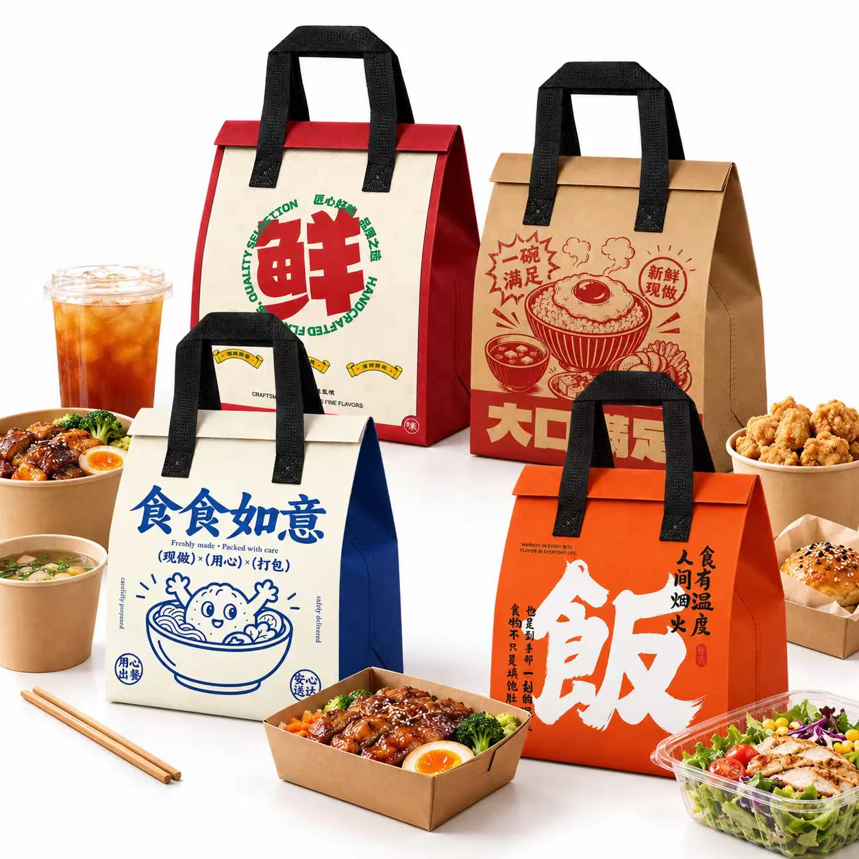 自粘封口无纺布保温餐饮袋 — 装载应用示意