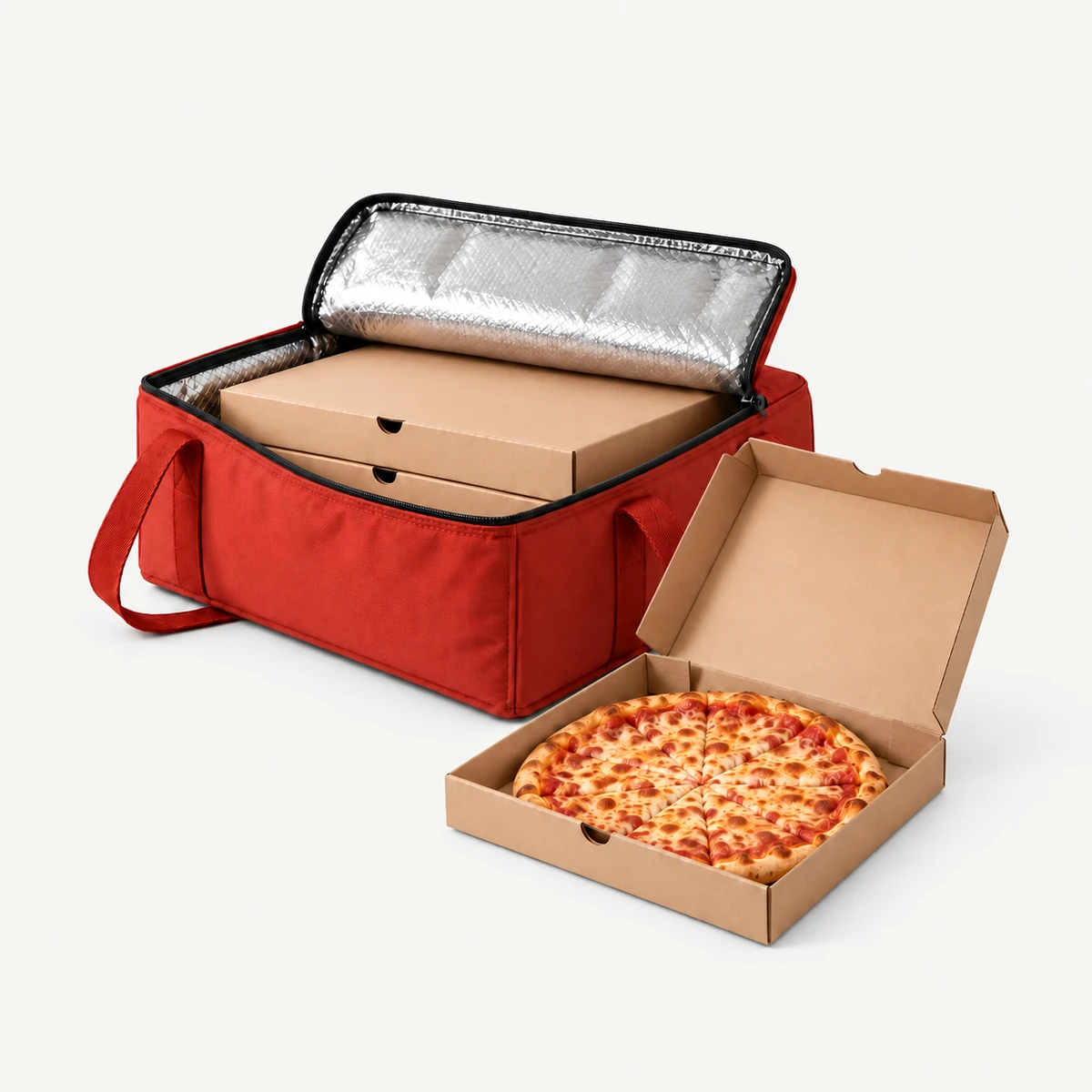 Insulated pizza delivery bags — Packing application